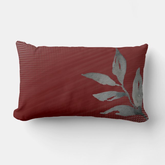 Burgundy & Grey Abstract Simple Watercolor Leaf Lumbar Pillow (Front)