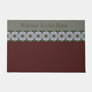 Burgundy Grey And White Floral Detailed Doormat