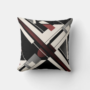 Burgundy Grey Black Beige Crisscross Abstract Art Throw Pillow