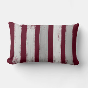 Burgundy & Grey Brush Stroke Stripe Lumbar Pillow