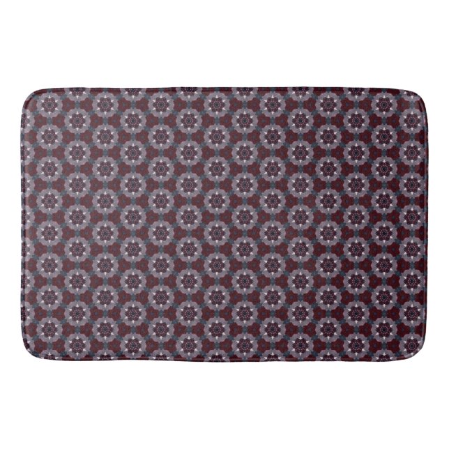 Burgundy & Grey Floral Painted Quilt Bath Mat (Front)