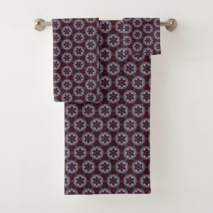 Burgundy & Grey Floral Painted Quilt Bath Towel Set