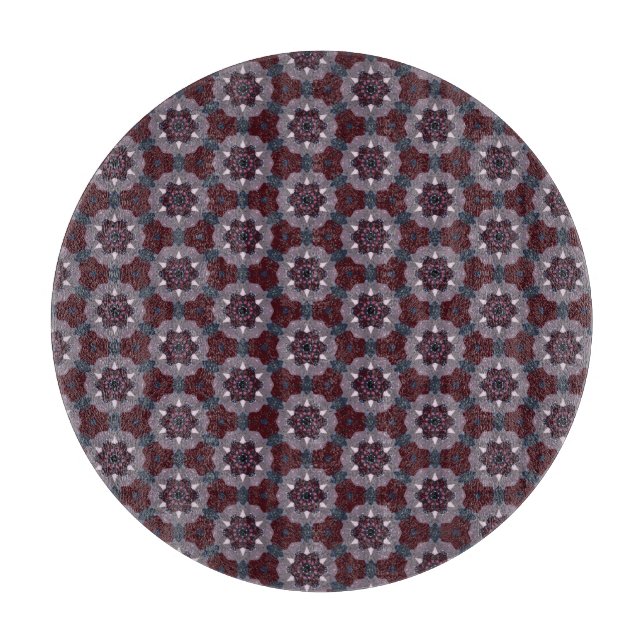 Burgundy & Grey Floral Painted Quilt Cutting Board (Front)