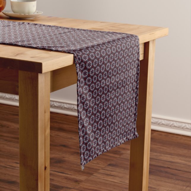 Burgundy & Grey Floral Quilt Short Table Runner (In Situ)