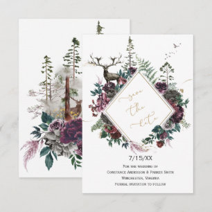 Burgundy & Grey Floral with Deer Save the Date