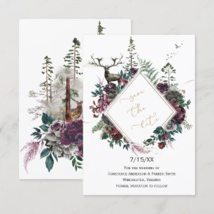 Burgundy & Grey Floral with Deer Save the Date