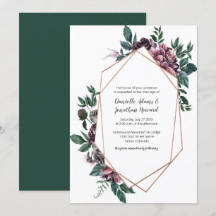 Burgundy Grey Geometric Floral Wedding Invitation