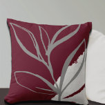 Burgundy & Grey Minimalist Watercolor Leaves Throw Pillow<br><div class="desc">Modern throw pillow features a minimalist artistic watercolor botanical design in a burgundy and grey colour palette. This artistic composition is constructed from a simple illustration of organic leaves with a simple watercolor Memphis style design element in the lower right hand corner; a stylish botanical design. The grey design elements...</div>