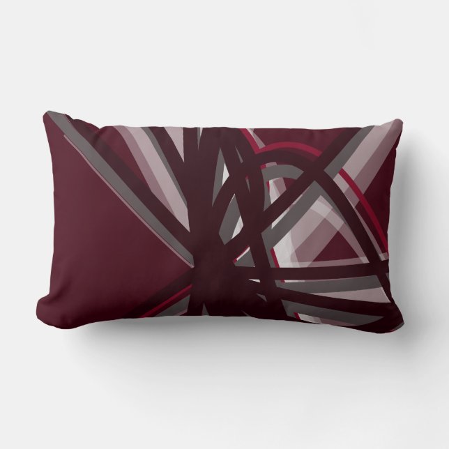 Burgundy & Grey Modern Artistic Abstract Lumbar Pillow (Front)