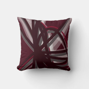 Burgundy & Grey Modern Artistic Abstract Throw Pillow