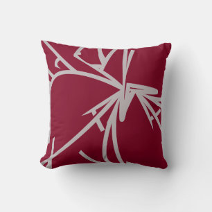 Burgundy & Grey Modern Elegant Abstract Bamboo Throw Pillow