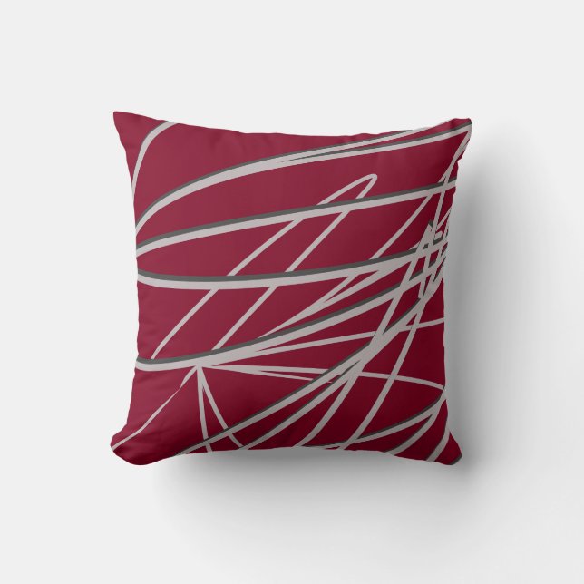Burgundy & Grey Modern Elegant Abstract Throw Pillow (Front)