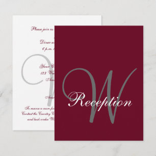 Burgundy Grey Monogram Elegant Wedding Reception Invitation