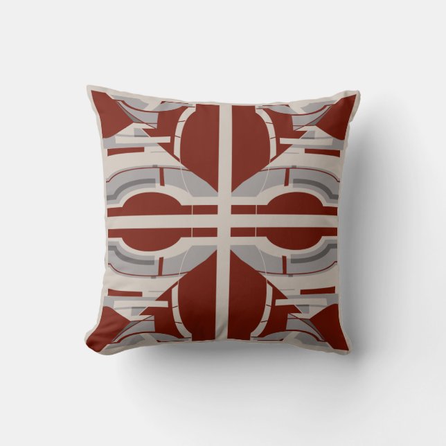 Burgundy Grey Taupe Contemporary Large Tiles Throw Pillow (Front)