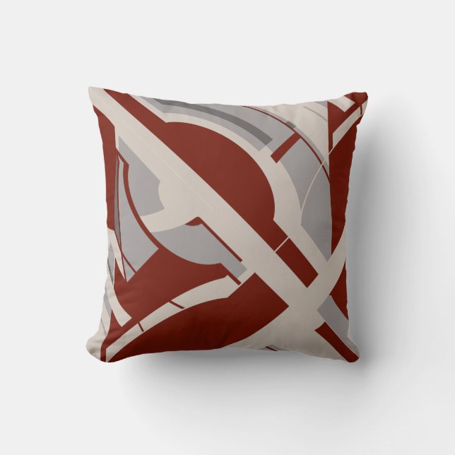 Burgundy Grey Taupe Diagonal Design Throw Pillow (Front)