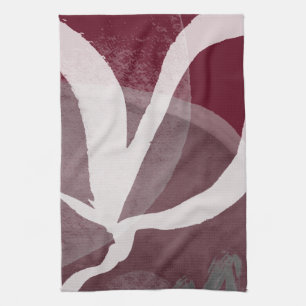Burgundy Grey & White Abstract Watercolor Kitchen Towel