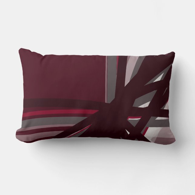 Burgundy Grey & White Artistic Abstract Linear Lumbar Pillow (Front)