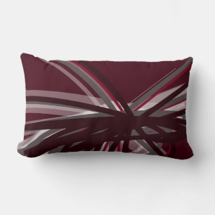 Burgundy Grey & White Artistic Abstract Ribbons Lumbar Pillow
