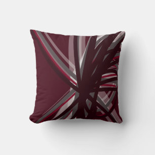 Burgundy Grey & White Criss Cross Ribbon Design Throw Pillow
