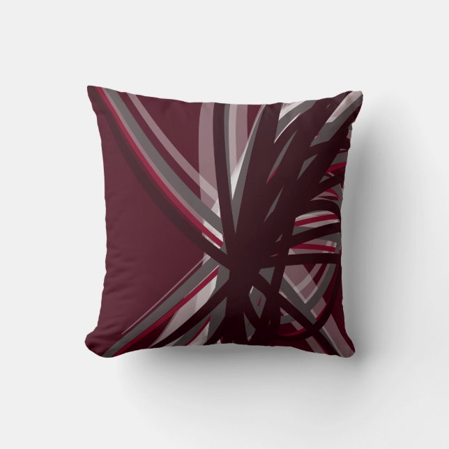 Burgundy Grey & White Criss Cross Ribbon Design Throw Pillow (Front)