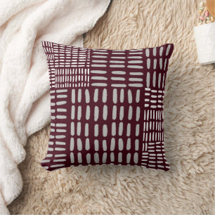 Burgundy & Grey Woven Pattern Print Throw Pillow