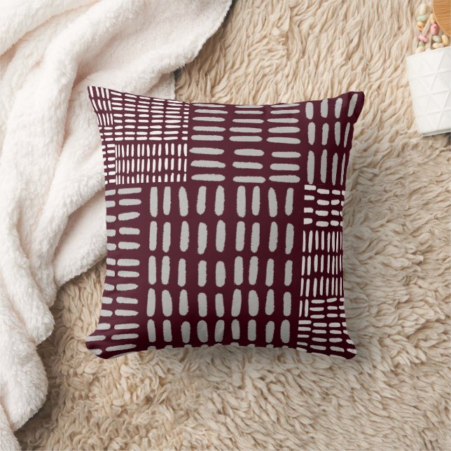 Burgundy & Grey Woven Pattern Print Throw Pillow (Blanket)