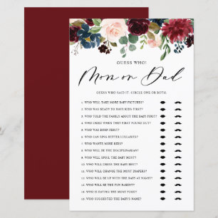 Burgundy Guess Who Mom or Dad Baby Shower Game