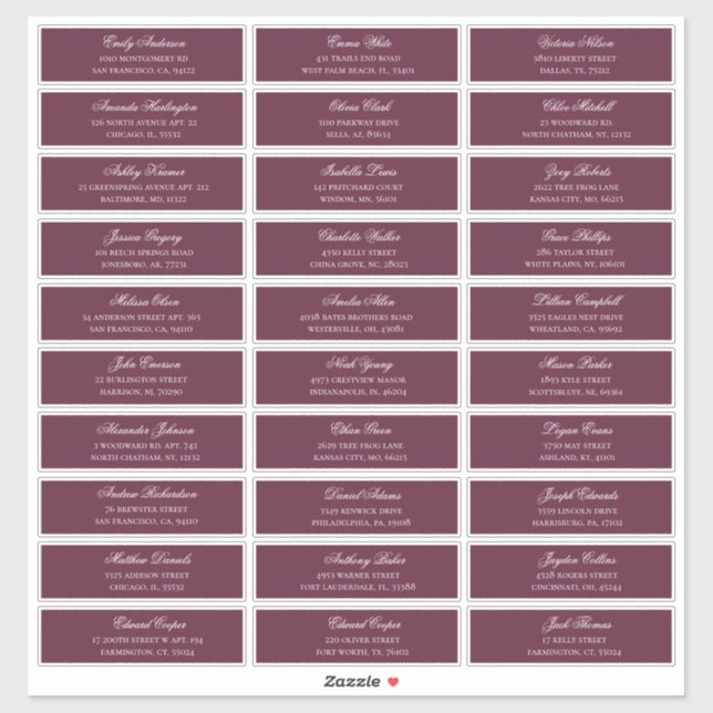 Burgundy guests names and address. Shipping labels (Sheet)
