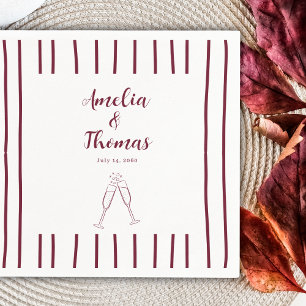 Burgundy Hand Draw Doodle Stripes Wedding  Napkin