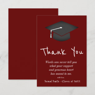 Burgundy Handwriting Cap and Tassel Graduation  Thank You Card