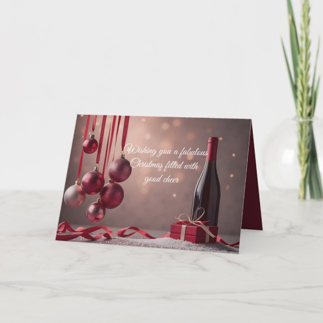 Burgundy hanging ornaments and wine greeting card (Front)