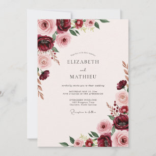 Burgundy Harmonious Floral Wedding Invitation