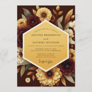 Burgundy Harvest Bloom Wedding Invitation