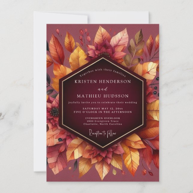 Burgundy Harvest Floral Autumn Wedding Invitation (Front)