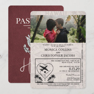Burgundy Hawaii Passport Wedding Invitation