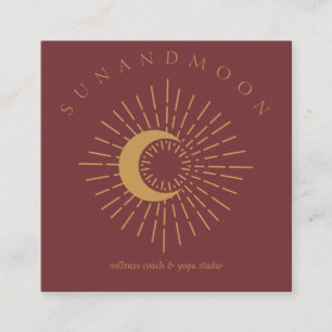 Burgundy Healing Sun Moon Spiritual Solar Energy Square Business Card