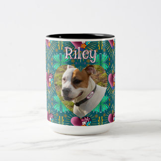 Burgundy heart with flowers and golden rays  Two-Tone coffee mug