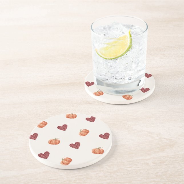 Burgundy Hearts Pumpkins Coaster (Side)