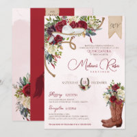 Burgundy Holiday Floral Western Charro Quinceanera