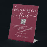 Burgundy Honeymoon Fund QR Code Pedestal Sign<br><div class="desc">An elegant burgundy honeymoon fund sign,  personalized with your special message,  names and wishing well QR code. Designed by Thisisnotme©</div>