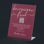 Burgundy Honeymoon Fund QR Code Pedestal Sign<br><div class="desc">An elegant burgundy honeymoon fund sign,  personalized with your special message,  names and wishing well QR code. Designed by Thisisnotme©</div>