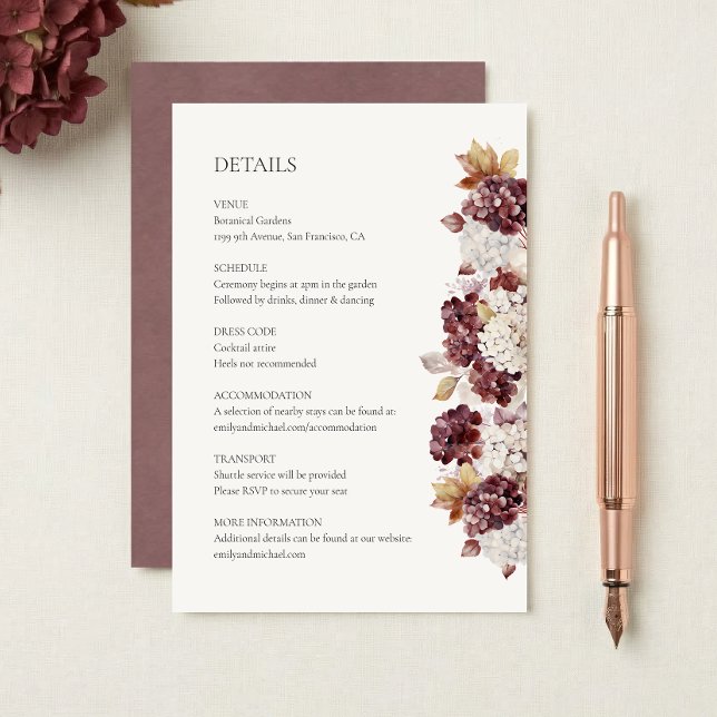 Burgundy Hydrangea Wedding Details Enclosure Card (Creator Uploaded)