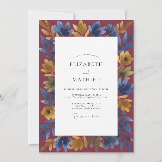 Burgundy Indigo Painted Wedding Invitation (Front)