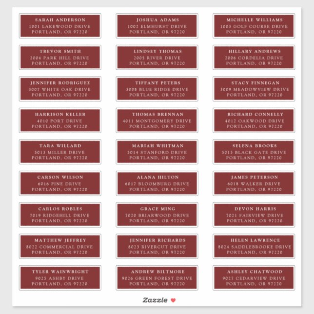 Burgundy | Individual Guest Address Labels (Sheet)