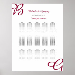 Burgundy Initial Autumn Fall Wedding Seating Chart