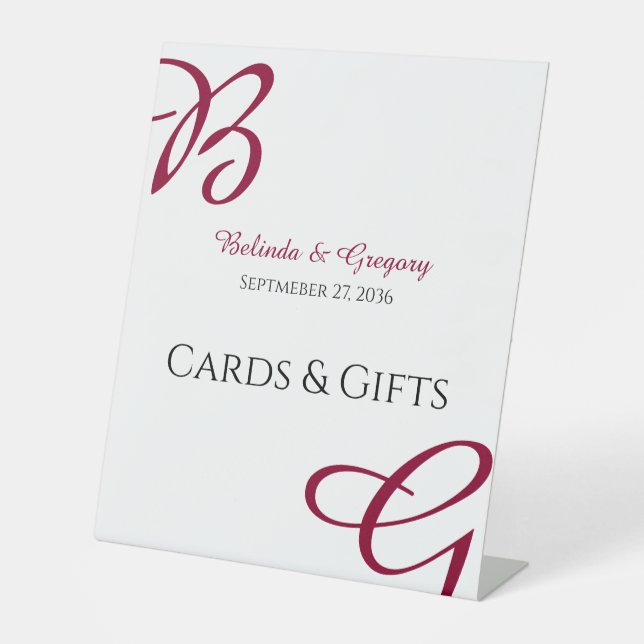 Burgundy Initials Fall Wedding Cards & Gifts Pedestal Sign (Front)