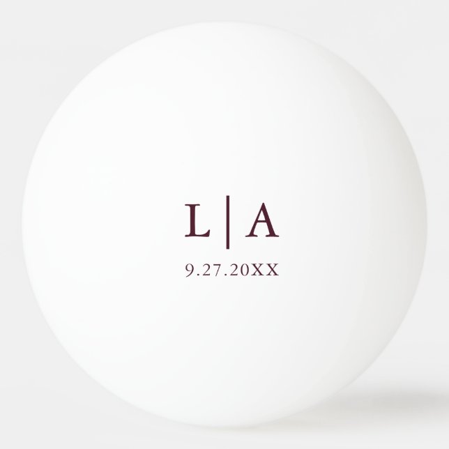 Burgundy Initials Wedding Personalized Ping Pong Ball (Front)