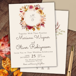 Burgundy Ivory Autumn Floral Wedding Invitation