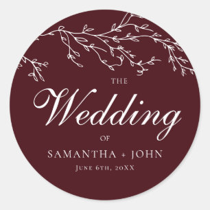 Burgundy & Ivory Botanical Elegant Wedding Classic Round Sticker