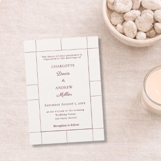 Burgundy ivory checked modern Wedding Invitation